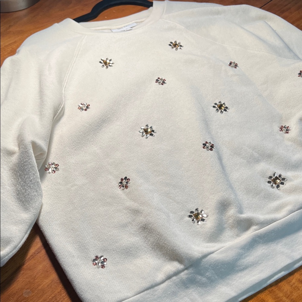 On 34th Cream Embellished Short Sleeve Sweatshirt - Picture 2 of 5